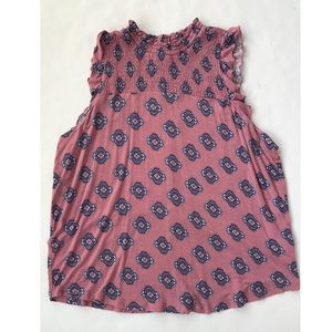 Self Esteem Women’s Rose Multicolored Sleeveless Ruffled Sleeve Top Size Large